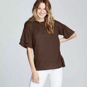 NWT J. JILL WHITE love linen short sleeve ruffle sleeve top blouse size xs